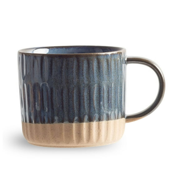 Qeeadeea Soup Cup With Handle, Ceramic Soup Mug Microwave Safe, Cute Breakfast Bowls For Coffee, Dessert,-blue-vertical bar, 14x10x8.5cm, 500ml