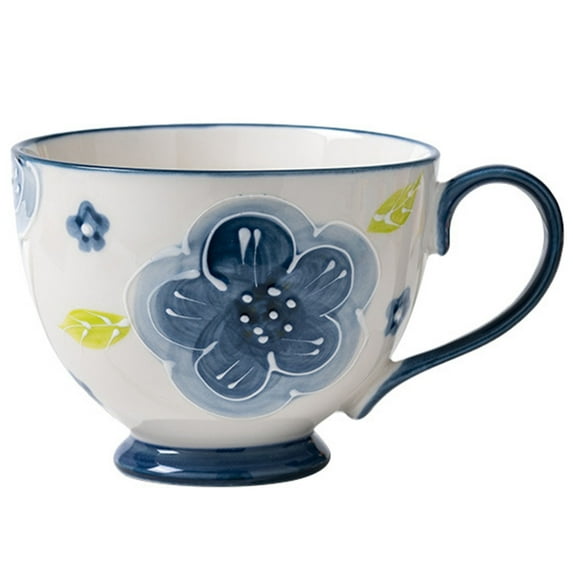 Qeeadeea Soup Cups With Handles, Ceramic Bouillon Cups, Microwave Soup Bowl, Soup Mug, Breakfast Bowl-blue-11.5x11.5x9cm, 450ml