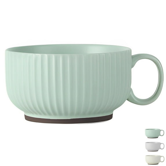 Qeeadeea Soup Mug With Handle, Ceramic Bouillon Cups, Microwave Soup Bowl, Soup Mug, Breakfast Bowl-green-450ml