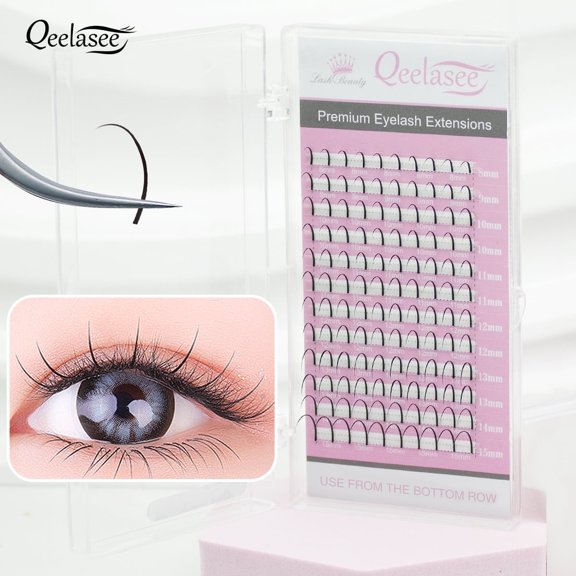Qeelasee 0.07mm A / M Shape Eyelash Soft Cluster Lashes Wispy Spikes Eyelash Extension C Curl 15mm