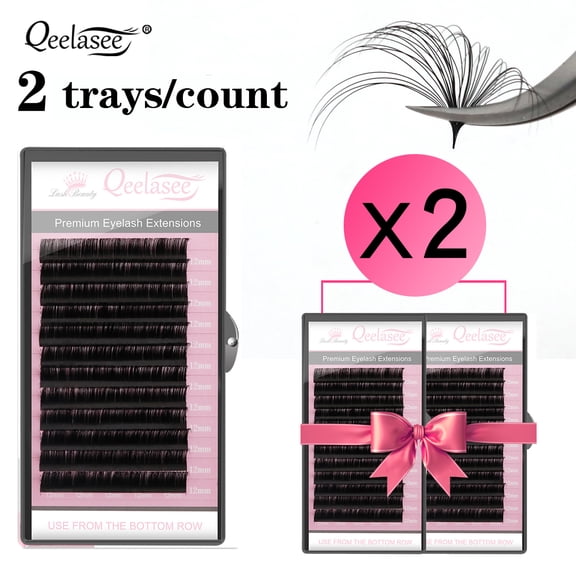 Qeelasee 2 pcs Matte Black False Eyelash Extensions 0.05mm Soft Volume Fan Individual Lashes Supplies DD Curl 16-18 mm
