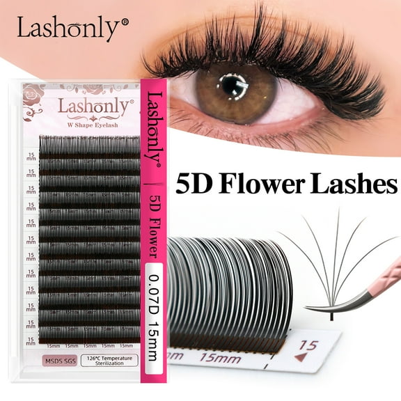 Qeelasee 5D Flower Lashes 0.07mm Easy Fan Eyelash Extensions Premade Volume Natural Soft Lashes D Curl 15mm