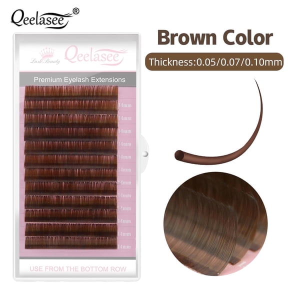 Qeelasee Brown Colour False Eyelash Extensions 0.07mm Mink Brown Lash C Curl 12 mm