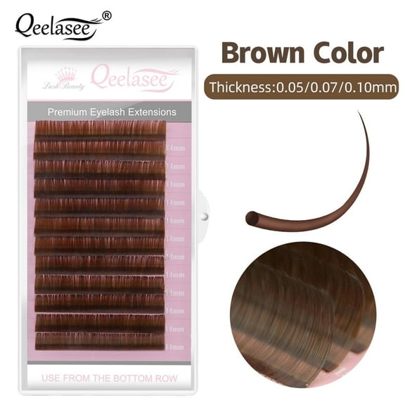 Qeelasee Brown Colour False Eyelash Extensions 0.07mm Mink Brown Lash C Curl 7 mm