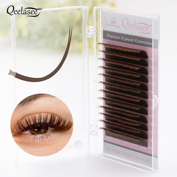 Qeelasee Brown Matte Flat Eyelash Extension 0.20mm C Curl Mink False Ellipse Lashes Split Tips Lash Extension Supplies 10mm