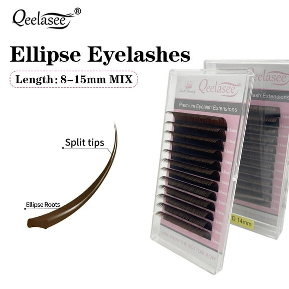 Qeelasee Brown Matte Flat Eyelash Extension 8-15 mm MIX  Mink False Ellipse Lashes Split Tips Supplies Lash Extension 0.25 mm D Curl