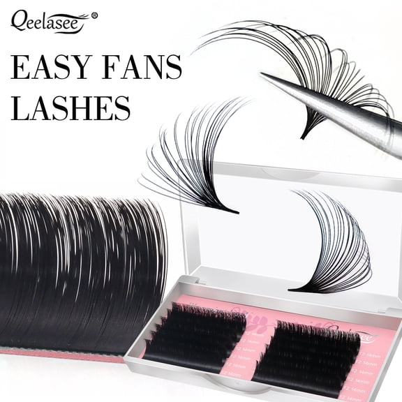Qeelasee Easy Fan Lashes 0.03mm Automatic Flowering Bloom Eyelash Extension Two Length Soft Volume Lashes C Curl 9mm
