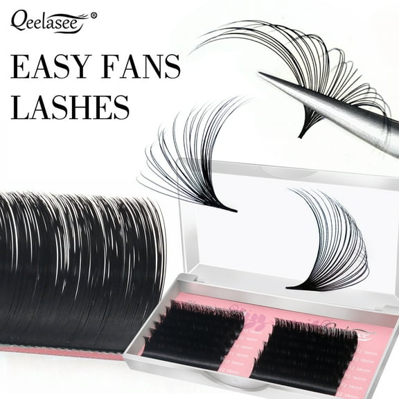 Qeelasee Easy Fan Lashes 0.07mm Automatic Flowering Bloom Eyelash Extension Two Length Soft Volume Lashes D Curl 8-15mm