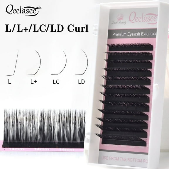 Qeelasee L Shape False Eyelash Extensions 0.10mm Mink L Shaped Volume Fan Individual Lashes LC Curl 8-15mm