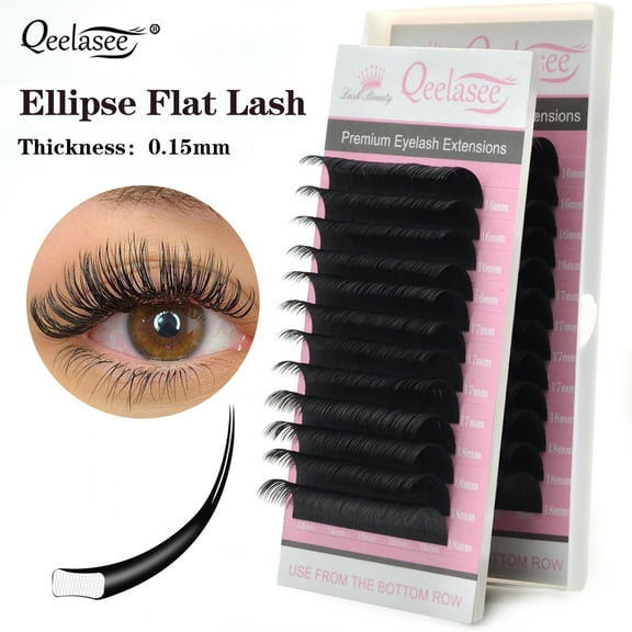 Qeelasee Matte Black Flat Lashes Extension 0.15 mm Mink Split Tips Individual False Eyelashes D Curl 8-15 mm