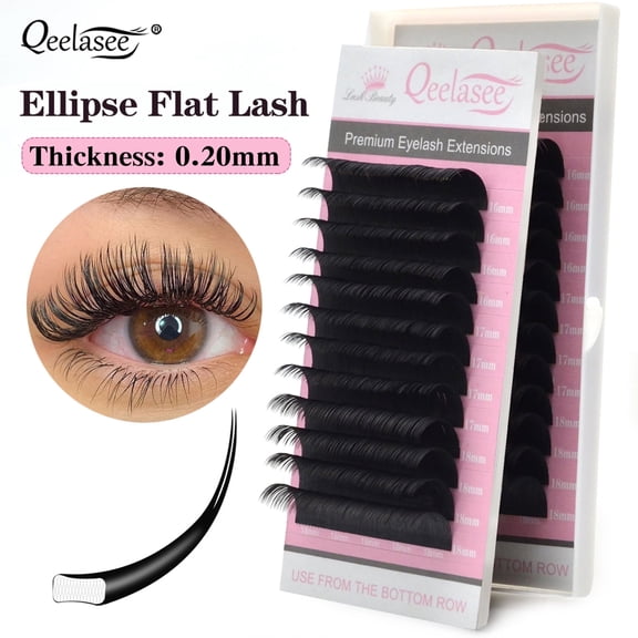 Qeelasee Matte Black Flat Lashes Extension 0.20 mm Split Tips Individual False Eyelashes Supplies CC Curl 8 mm