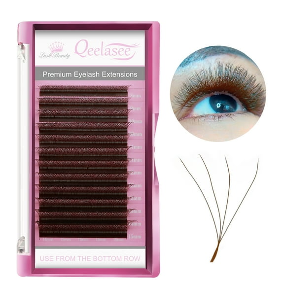 Qeelasee W Shape Brown Eyelashes Mink 4D Eyelash Extensions Eye Lash Extension Supplies D Curl 8-15mm MIX