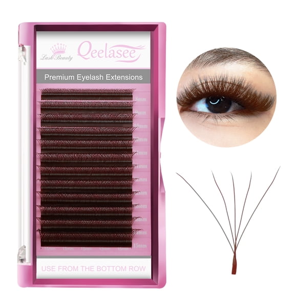 Qeelasee W Shape Brown Eyelashes Mink 5D Eyelash Extensions  Eye Lash Extension Supplies D Curl 8-15mm MIX