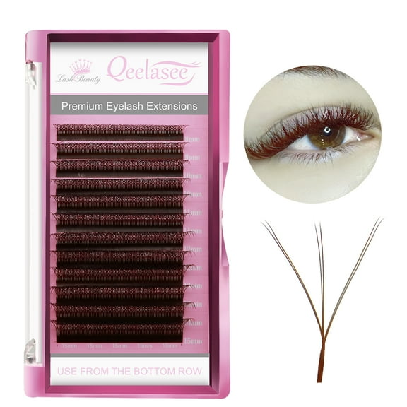 Qeelasee W Shape Brown Eyelashes Mink W Two Tips Eyelash Extensions Eye Lash Extension Supplies D Curl 8-15mm MIX