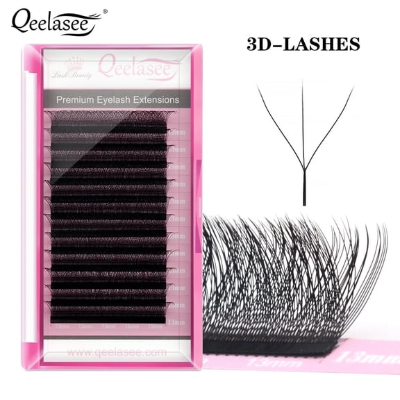 Qeelasee W Shape Eyelashes Mink Black 3D Eyelash Extensions Natural and Soft individual lashes C Curl 10mm