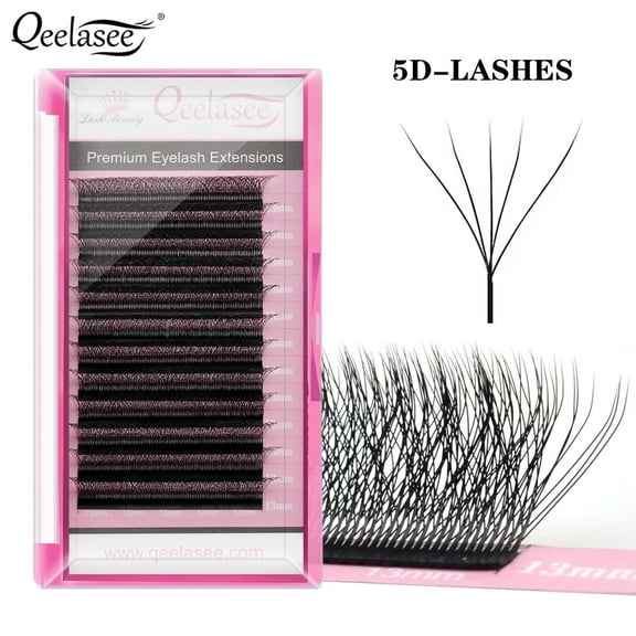 Qeelasee W Shape Eyelashes Mink Black 5D Eyelash Extensions Natural and Soft individual lashes C Curl 14mm