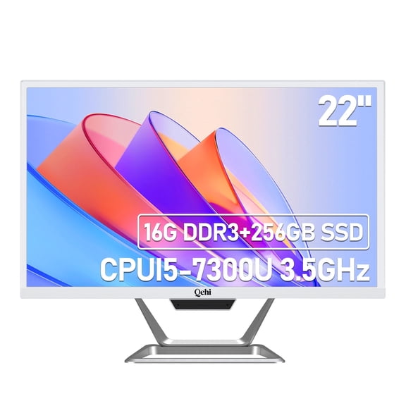 Qehi 22" FHD Non-Touch All-In-One Windows Desktop I5 7300U, 16GB, 256GB,White,Equipped with