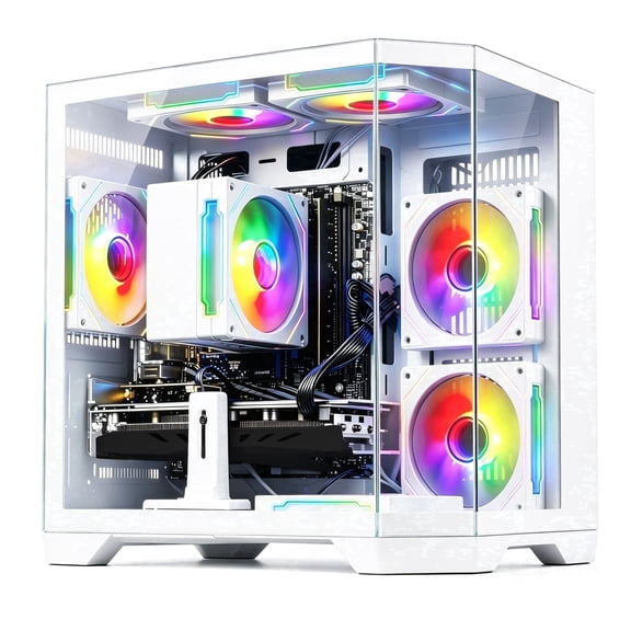Qehi Prebuilt Gaming Desktop PC, Intel Core i7, AMD Radeon RX 580 8GB, 16GB RAM, 512GB Gen 3 NVMe SSD, RGB Lighting, WiFi 6, 400W Power Supply, White