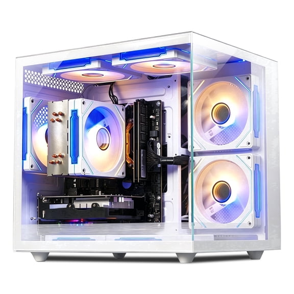 Qehi White Gaming PC Desktop, Core i5, AMD RX 550 4GB Graphics, 16GB Ram, 256GB Nvme Gen 3 SSD, RGB Lighting Tower