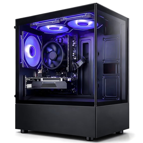 Qehi Gaming PC Desktop AMD Ryzen 5 3500X DDR4 RX560 16G 512GB SSD Black WiFi 6, RGB Lighting