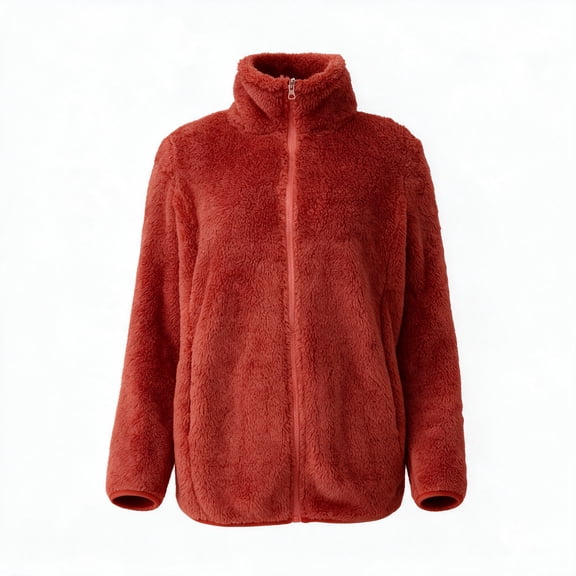 Qeils Women's Polar Fleece Stand Collar Full Zip Jacket, Casual Warm Outerwear