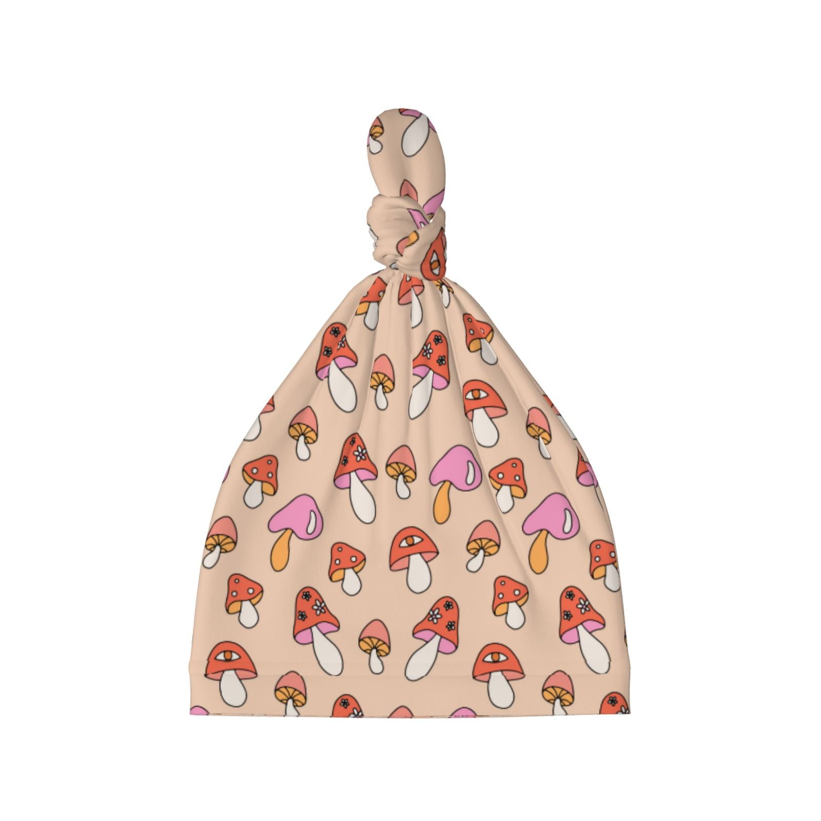 Qekee 70s Mushroom Print Newborn Baby Hospital Hat for Boy/Girl,Knotted