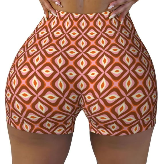 Qekee 70s Retro Style Women Workout Shorts, Sports shorts, Scrunch Butt Lifting Gym Shorts, Breathable Soft - Large