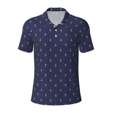 Qekee Anchors Heart Blue for Mens Polo Shirts Casual Short Sleeve Button Down Polo Shirt Classic Golf Shirts