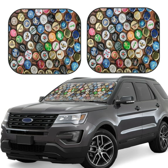 Qekee Beer Caps Foldable Car Sun Shade - 2-Pack, Car Windshield Sunshades, Foldable - Medium