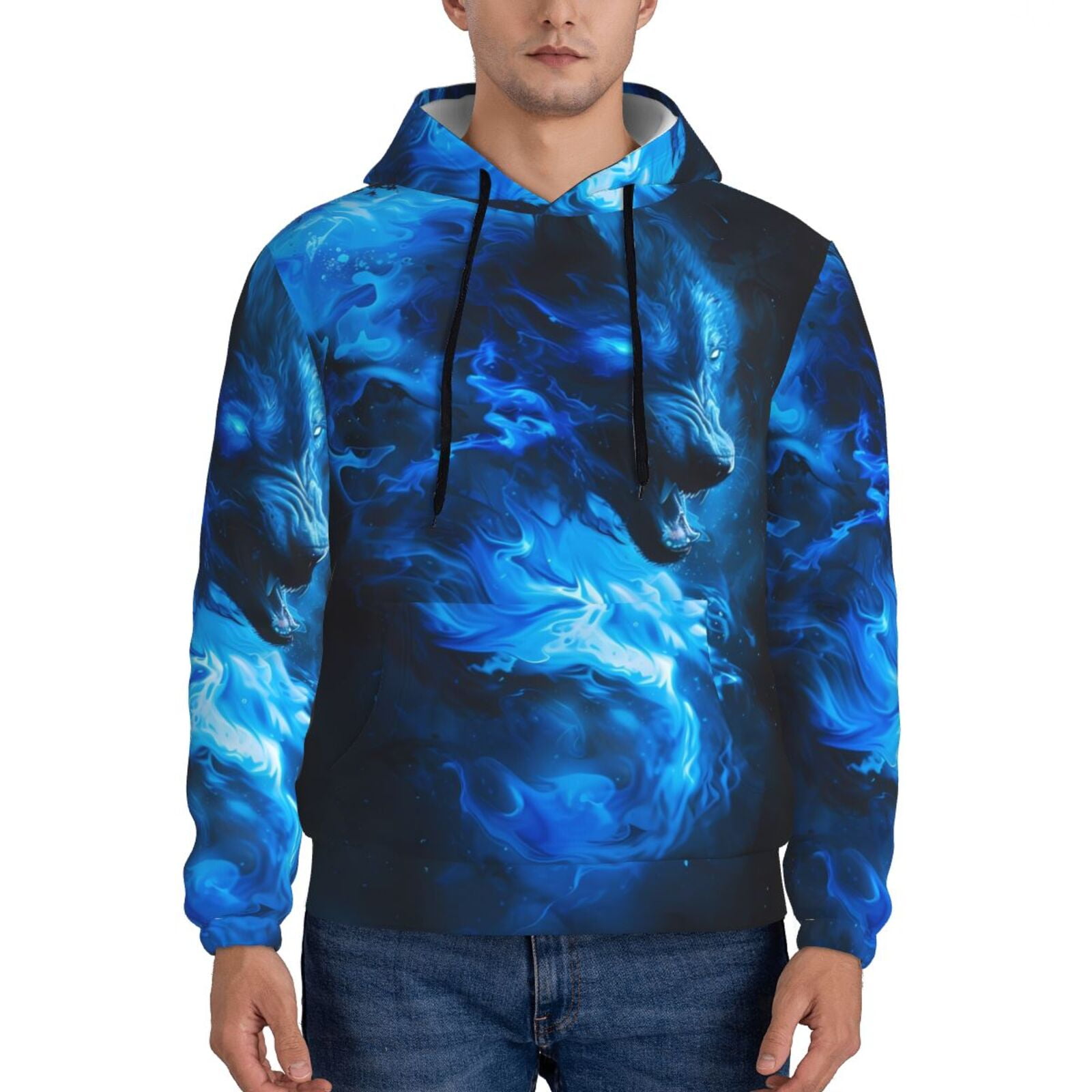 Blue Coolest Hoodies On Amazon Qekee Blue Fire Cool Wolf Print