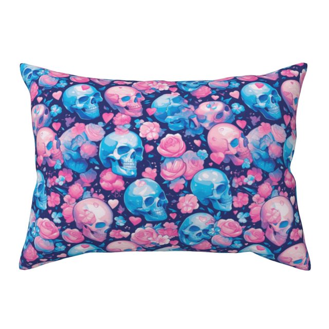Qekee Blue Flower Skull Print Pillow Cases,Soft Pillowcases with
