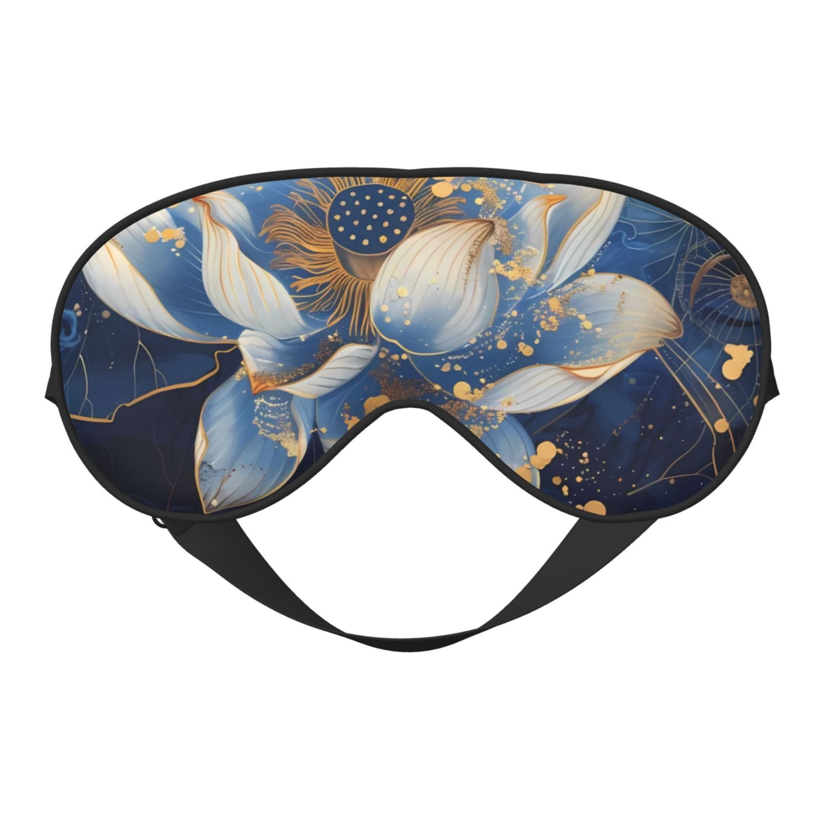 Qekee Blue Golden Dream Lotus Print Eye Mask Soft Fluffy Sleeping