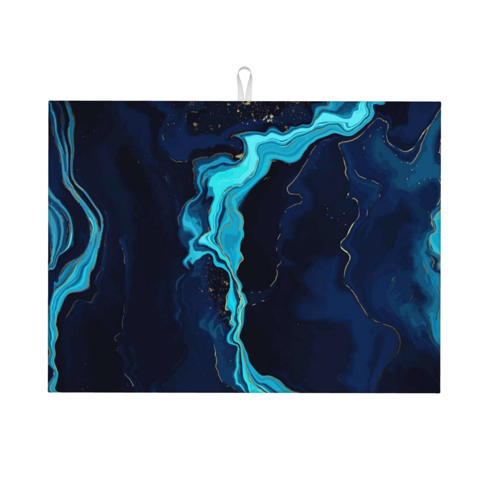 Qekee Blue Marble And Gold Print Dish Drying Mat,Dishes Drainer Mat for ...