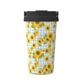 Qekee Blue White Plaid Sunflower Print Insulated Coffee Mug,Coffee