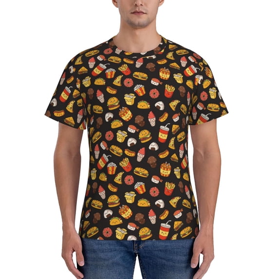 Qekee Burger Fries Classic Fit T-Shirt Men's Shirt Men's Tight Short Sleeves for Exercise, Running, Mountaineering - Burger Fries