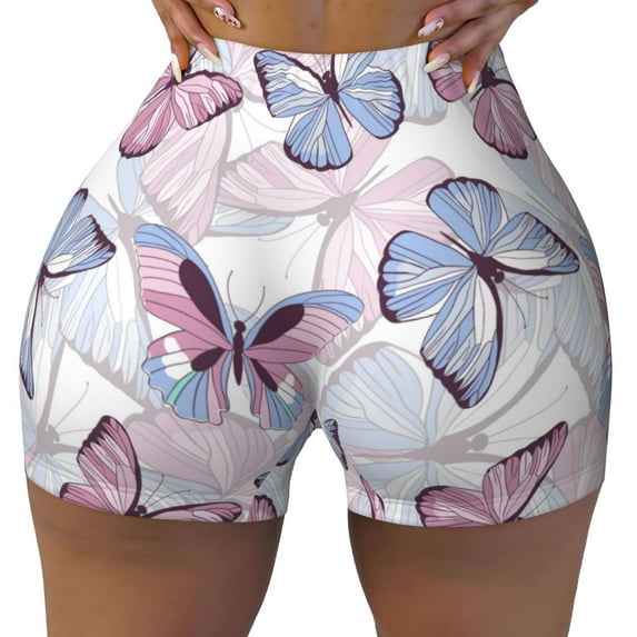 Qekee Butterflies in Pastel Women Workout Shorts, Sports shorts, Scrunch Butt Lifting Gym Shorts, Breathable Soft - XX-Large