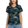 Qekee Cartoon Dinosaur for Women's V Neck T Shirts Half Sleeve Tops