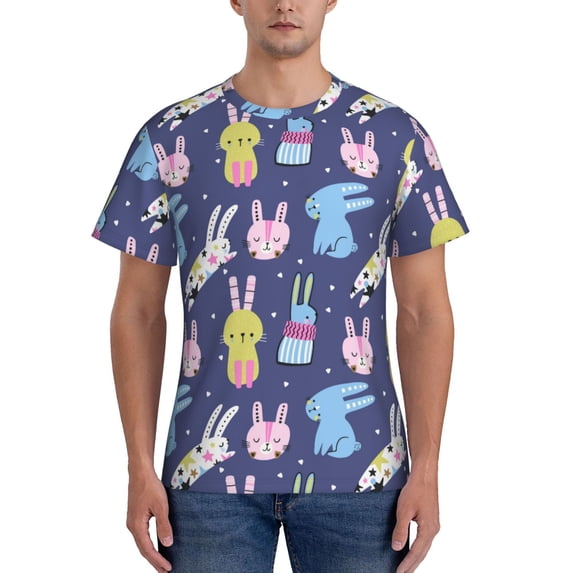 Qekee Cartoon Rabbit Classic Fit T-Shirt Men's Shirt Men's Tight Short Sleeves for Exercise, Running, Mountaineering - Cartoon Rabbit