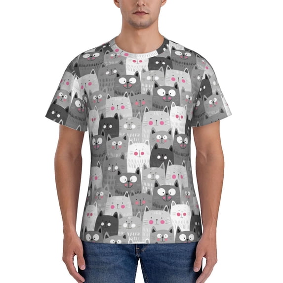 Qekee Cats Group Classic Fit T-Shirt Men's Shirt Men's Tight Short Sleeves for Exercise, Running, Mountaineering - Cats Group