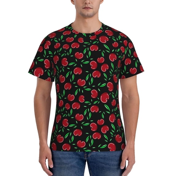Qekee Cherry Classic Fit T-Shirt Men's Shirt Men's Tight Short Sleeves for Exercise, Running, Mountaineering - Cherry