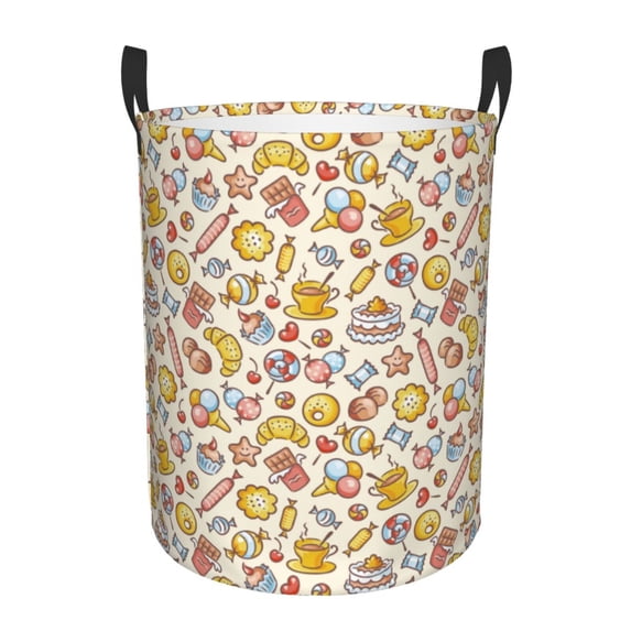 Qekee Coffee Donuts print Laundry Hamper Basket, Hamper Basket for Blanket Storage, Nursery Clothes Hamper for Laundry in Bedroom