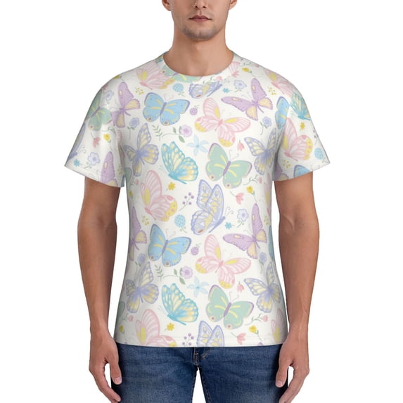 Qekee Colorful Butterfly Classic Fit T-Shirt Men's Shirt Men's Tight Short Sleeves for Exercise, Running, Mountaineering - Colorful Butterfly