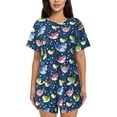 thumbnail image 1 of Qekee Colorful Cartoon Shark Women's Pajama Set Short Sleeve Sleepwear Summer Home Wear with Pockets Soft Short Sleeve Shirt - Colorful Cartoon Shark, 1 of 9