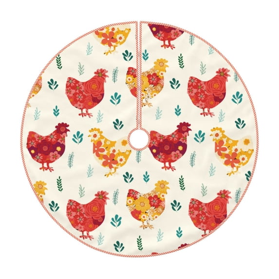 Qekee Colorful Flower Chickens print Christmas Tree Skirt , A Versatile Winter holiday decoration-36"