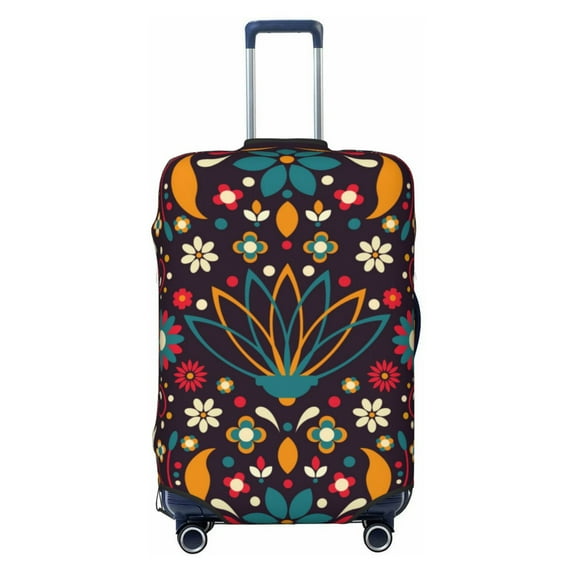Qekee Colorful Mexican2 Elastic Luggage Cover, Double-sided Print, Invisible Zipper, for Travel, Business, Daily - Small