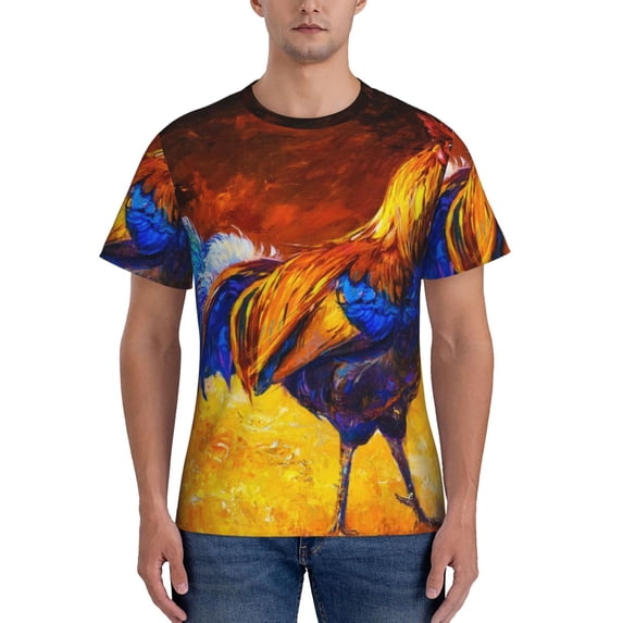 Qekee Colorful Rooster Classic Fit T-Shirt Men's Shirt Men's Tight Short Sleeves for Exercise, Running, Mountaineering - Colorful Rooster