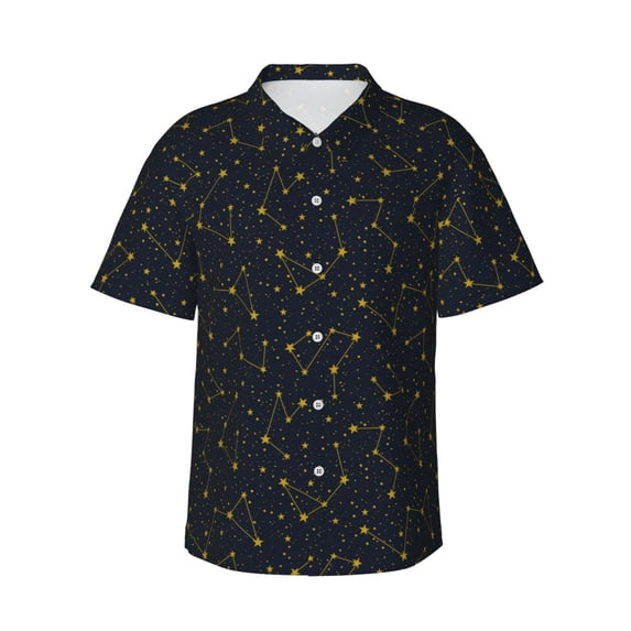 Qekee Constellation print Hawaiian Shirt for Men Short Sleeve Button Down Shirts Beach Tropical Casual Shirts