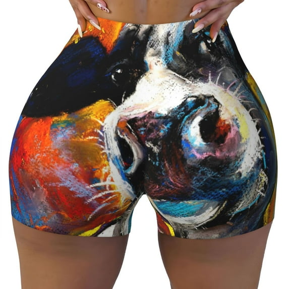 Qekee Cow Women Workout Shorts, Sports shorts, Scrunch Butt Lifting Gym Shorts, Breathable Soft - Medium