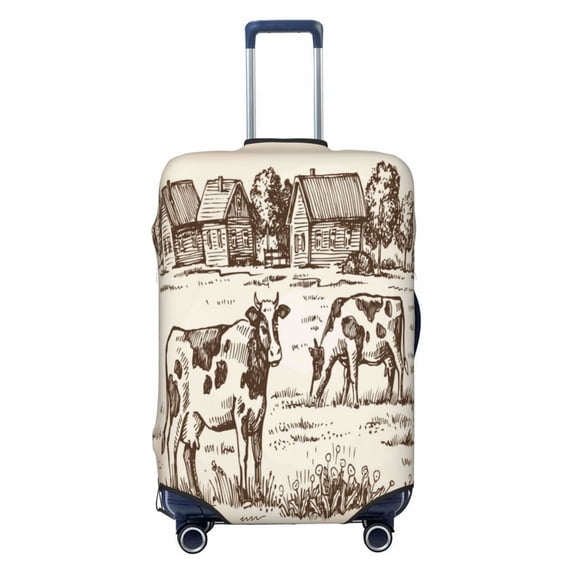 Qekee Cows On The Farm Elastic Luggage Cover, Double-sided Print, Invisible Zipper, for Travel, Business, Daily - Small