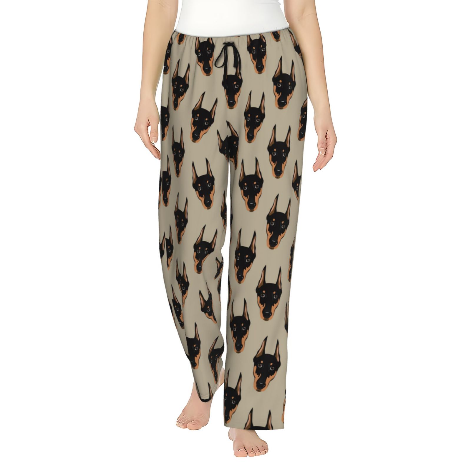 Cute Puppy Print Gray Plaid Pants